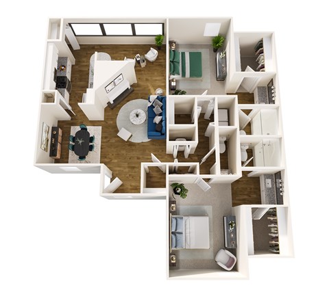 Floor plan for 2 beds, 2.5 baths, 1354 sqft